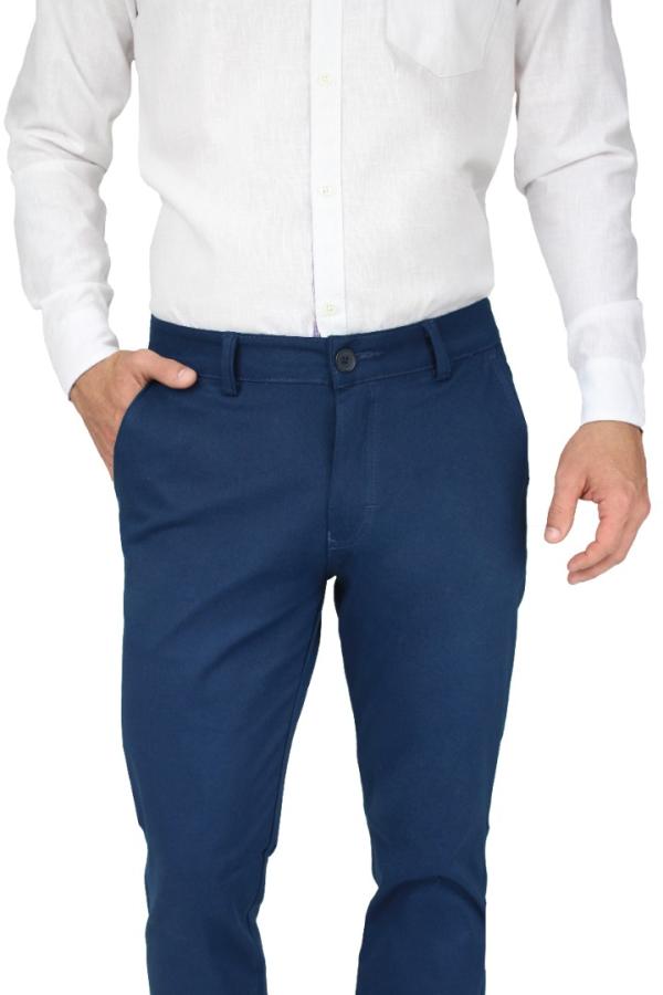Pantalón De Vestir Stretch Color Azul Plúmbago Slim Fit Para Hombre
